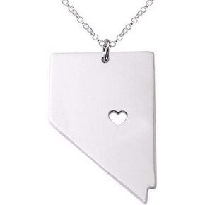 Art Attack Stainless Steel I Love Nevada Necklace, Silver State Heart Map Heart Pendant (Silver)