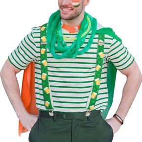 BODIY St Patrick's Day Suspenders for Men Shamrock Clover Suspenders Funny Stretch Y Back with Metal Clips