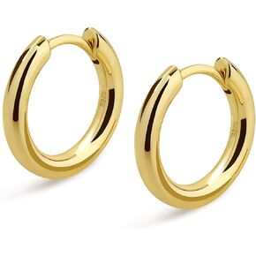 KRKC&CO Hoop Earrings for Men, S925 Sterling Silver, 14k/White Gold Plating Hoop Earrings in High Polished, Hypoallergenic, Lightweight, 5A CZ Stones, Simple and Stylish 15mm