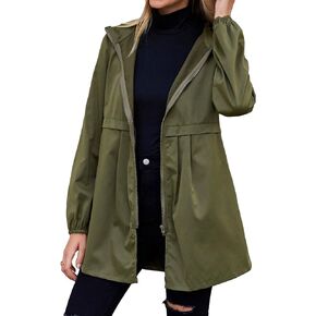 SweatyRocks Women's Ruched Zip Up Long Sleeve Hooded Jacket Solid Lightweight Trench Coat