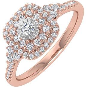 FINEROCK 1/3 Carat Cushion cut Halo Diamond Engagement Ring in 10K Gold