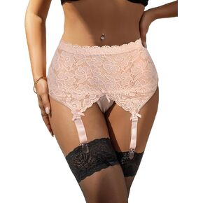 ohmydear Womens Lace Garter Belt for Thigh Highs Plus Size Mesh Suspender Belt Sexy Garter Naughty Lingerie with 4 Strap Slip