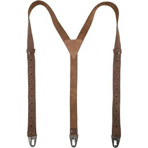 Hide & Groom, Y Back Suspenders with Adjustable Size Straps for Men, Wedding, Heavy Duty, Steampunk, Full Grain Leather, Handmade Accessories, Bourbon Brown