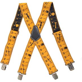 Dr.TOUGH Measuring Tape Suspenders for Men 2" Wide X-Back Work Suspenders Elastic Adjustable