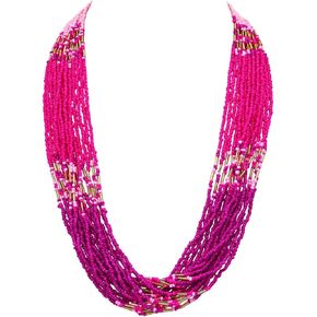 Rosemarie & Jubalee Women's Vibrant Pink Ombre Seed Bead Statement Bohemian Multi-Strand Gold Tone Necklace, 24"+3" Extender