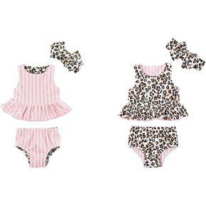Mud Pie Girls Reversible Swimsuit & Headband Set