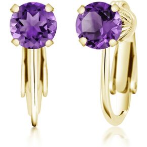 Gem Stone King 1.50 Ct Round Purple Amethyst 18K Yellow Gold Plated Silver Clip On Earrings