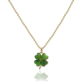 Jean Beau Lucky Clover Necklaces for Women Teen Girls Cute Gold Four Leaf Clover Pendant Necklace Dainty Chain Choker Prom Wedding Accessories Jewelry Gift
