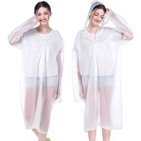 EVA Rain Ponchos for Adults, 2 Pack Reusable Raincoats with Hoods and Sleeves Lightweight Rain Jacket