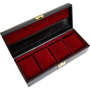 Time Resistance Leather Watch Box - 4 Slot Luxury Watch Organizer - Watch Display Case - Jewelry Storage Case (Black)
