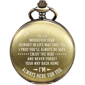 TREEWETO Mens Engraved Pocket Watch Gifts for Brother, Unique Birthday Gift Ideas for Man, Graduation Gifts for Him, Present for Boys Men