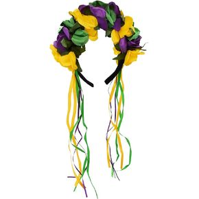 Nicky Bigs Novelties Womens Deluxe Mardi Gras Flower Headband - Colorful Floral Head Crown Headpiece - Mardi Gras Hair Band Accessory