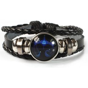 Fuqimanman2020 Zodiac Signs Spirit Bracelet Adjustable 12 Constellation Bracelet Multilayer Black Leather Wrap Bracelets Christmas Birthday Jewelry Gifts for Women Men