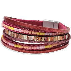 Long tiantian Wrap Leather Bracelets for Women Trendy Pulseras para Mujer Crystal Beads Stackable Bangle Bracelets for Women Boho Jewelry for Women Gifts for Women Teen Girls