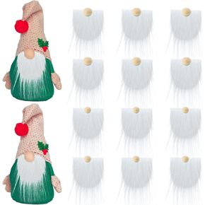 Christmas Gnome Beard, 12PCS Precut Faux Fur Gnome Beard with Round Wooden Balls, Handmade DIY Crafts Dcoration Supplies