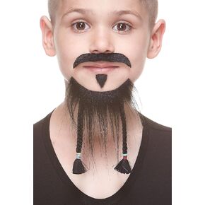 Mustaches Fake Beard and a Soul Patch, Self Adhesive, Small, Braided Pirate False Facial Hair for Kids, Black Color