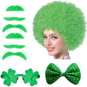 St Patrick's Day Party Favors Supplies Set, St. Patricks Day Accessories Cosplay Props Irish Party Funny Costume Accessory Party Supplies Green Wig, Green Beard, Clover Sunglasses, Sequin Bow, Green, in Kuwait