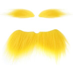 Yellow Mustache and Eyebrows Fake Beard Cosplay 100th Day of School Halloween Christmas Carnival Party Costume Accessories