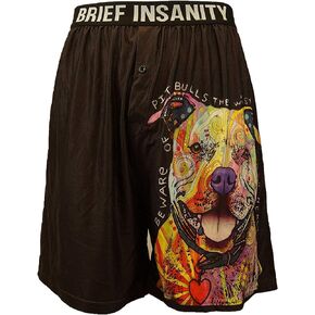 BRIEF INSANITY Boxer Briefs for Men and Women | Pitbull Dog Print Boxer Shorts - Funny, Humorous, Novelty Underwear