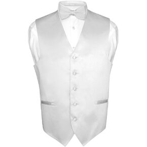 Men's Dress Vest & Bowtie Solid Silver Gray Color Bow Tie Set for Suit or Tuxedo