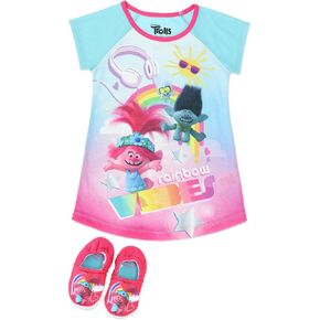 بيجامة نوم للفتيات من DREAMWORKS TROLLS مع نعال، مجموعة PJ مع شباشب متطابقة in Kuwait