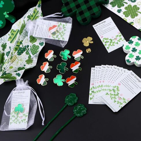 50 Set St.Patrick's Day Lapel Pins Brooches for Women Men Ireland Lapel pins Bulk Good Luck Three Leaf Pins with Blessing Cards and Organza Bags for Patrick Day Celebrating Irish Festivals in Kuwait