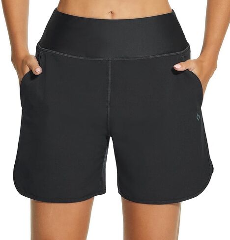HODOSPORTS Women's 5'' High Waisted Swim Board Shorts with Pockets Liner Quick Dry Swimsuit Bottoms Trunks in Saudi Arabia