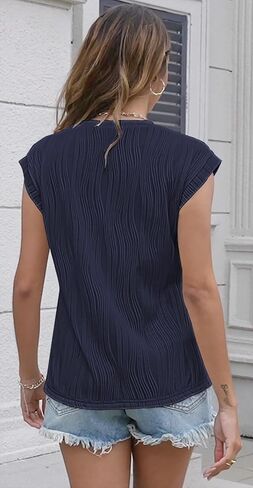 قمصان نسائية صيفية بأكمام قصيرة مزخرفة بأكمام قصيرة 2024 متماسكة صلبة فضفاضة غير رسمية تي شيرت أساسي تي شيرت بلوزات in Kuwait