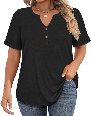 CARCOS Womens Plus Size Tops Puff Short Sleeve V Neck Shirts Solid/Floral Summer Tshirt Casual Blouse Loose fit Tunics XL-5XL in Saudi Arabia