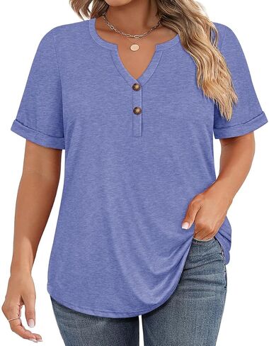 CARCOS المرأة حجم كبير بلايز نفخة قصيرة الأكمام الخامس الرقبة قمصان الصلبة/الزهور الصيف التي شيرت بلوزة غير رسمية فضفاضة تناسب الستر XL-5XL in Kuwait