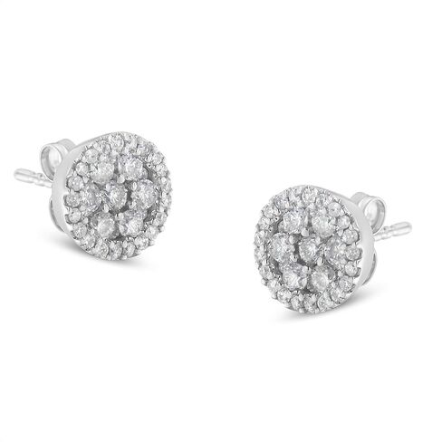 14K White Gold 1/2 or 1.0 Cttw Brilliant-Cut Diamond Halo-Style Cluster Round Button Stud Earrings (H-I Color, I1-I2 Clarity) -Choice of Carat Weights in Kuwait