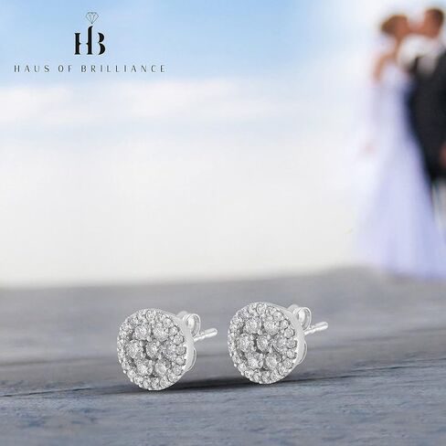 14K White Gold 1/2 or 1.0 Cttw Brilliant-Cut Diamond Halo-Style Cluster Round Button Stud Earrings (H-I Color, I1-I2 Clarity) -Choice of Carat Weights in Kuwait