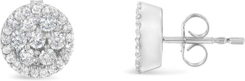 14K White Gold 1/2 or 1.0 Cttw Brilliant-Cut Diamond Halo-Style Cluster Round Button Stud Earrings (H-I Color, I1-I2 Clarity) -Choice of Carat Weights in Kuwait