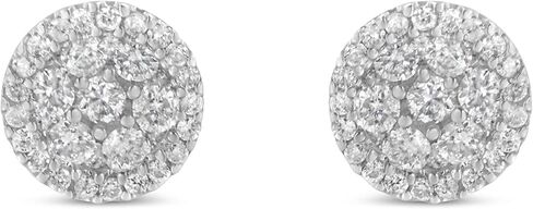 14K White Gold 1/2 or 1.0 Cttw Brilliant-Cut Diamond Halo-Style Cluster Round Button Stud Earrings (H-I Color, I1-I2 Clarity) -Choice of Carat Weights in Kuwait
