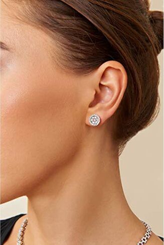 14K White Gold 1/2 or 1.0 Cttw Brilliant-Cut Diamond Halo-Style Cluster Round Button Stud Earrings (H-I Color, I1-I2 Clarity) -Choice of Carat Weights in Kuwait