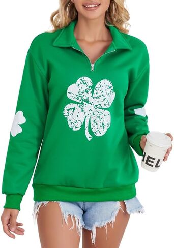 سويت شيرت نسائي من نوع St. Patrick's Day بلوفر برسيم أيرلندي مع نصف سحاب in Kuwait