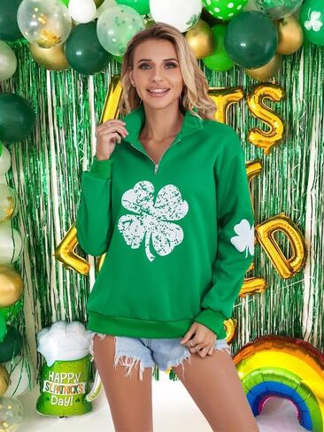 سويت شيرت نسائي من نوع St. Patrick's Day بلوفر برسيم أيرلندي مع نصف سحاب in Kuwait