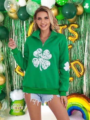 سويت شيرت نسائي من نوع St. Patrick's Day بلوفر برسيم أيرلندي مع نصف سحاب in Kuwait