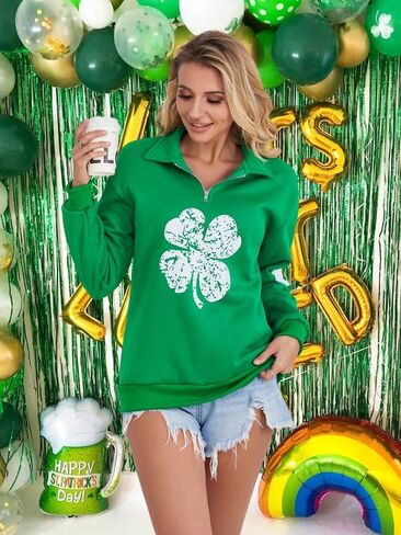 سويت شيرت نسائي من نوع St. Patrick's Day بلوفر برسيم أيرلندي مع نصف سحاب in Kuwait