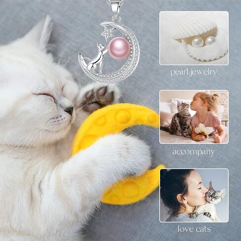 Necklace for Women Freshwater Pearl Necklace Silver Cat Necklace Gold Necklace Cat Christmas Gift for Girlfriend Gift 16+2'' in Saudi Arabia