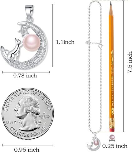 Necklace for Women Freshwater Pearl Necklace Silver Cat Necklace Gold Necklace Cat Christmas Gift for Girlfriend Gift 16+2'' in Saudi Arabia
