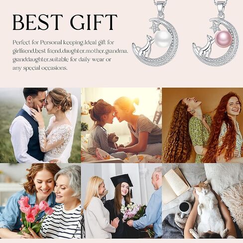 Necklace for Women Freshwater Pearl Necklace Silver Cat Necklace Gold Necklace Cat Christmas Gift for Girlfriend Gift 16+2'' in Saudi Arabia