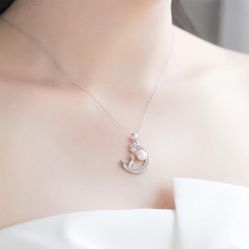 Necklace for Women Freshwater Pearl Necklace Silver Cat Necklace Gold Necklace Cat Christmas Gift for Girlfriend Gift 16+2'' in Saudi Arabia