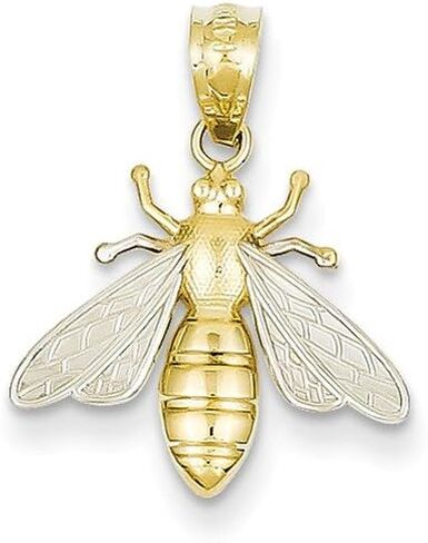 Solid 14k Yellow Gold Two Toned Bee Pendant Charm - 20mm x 15mm in Saudi Arabia