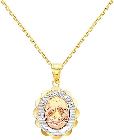The World Jewelry Center 14k Tri-Color Gold Religious Baptism Pendant with 0.9mm Cable Chain Necklace in Saudi Arabia
