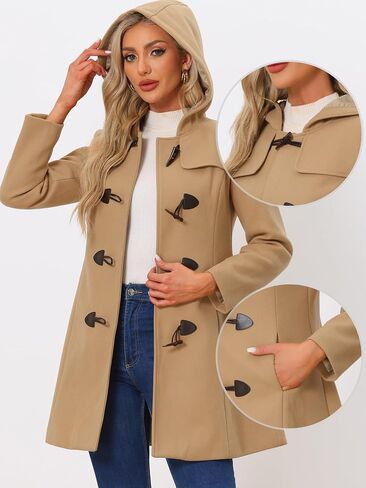 Allegra K Women's Winter Overcoat Mid-thigh Hooded Toggle Duffle Long Coat in Saudi Arabia