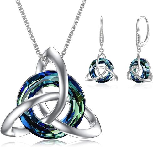 TOUPOP Irish Gifts for Women Celtic Knot Jewelry Charmed Symbol Necklace And Earrings Set Sterling Silver with Blue Circle Crystal Gifts for Mom Teenage Girls Birthday in Saudi Arabia