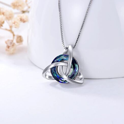 TOUPOP Irish Gifts for Women Celtic Knot Jewelry Charmed Symbol Necklace And Earrings Set Sterling Silver with Blue Circle Crystal Gifts for Mom Teenage Girls Birthday in Saudi Arabia