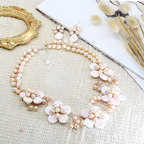 AeraVida Bohemian Floral Pink Mother of Pearl & Cultured Freshwater Pink Pearl Fancy Jewelry Set | Classic Handmade Jewelry Set for Women | Adorable Gifts for Women | Statement Necklace | Boho Jewelry in Saudi Arabia