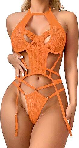 ملابس داخلية للنساء من Dlsave، ملابس نوم شبكية تيدي مقصوصة، ملابس نوم مع رباط in Kuwait